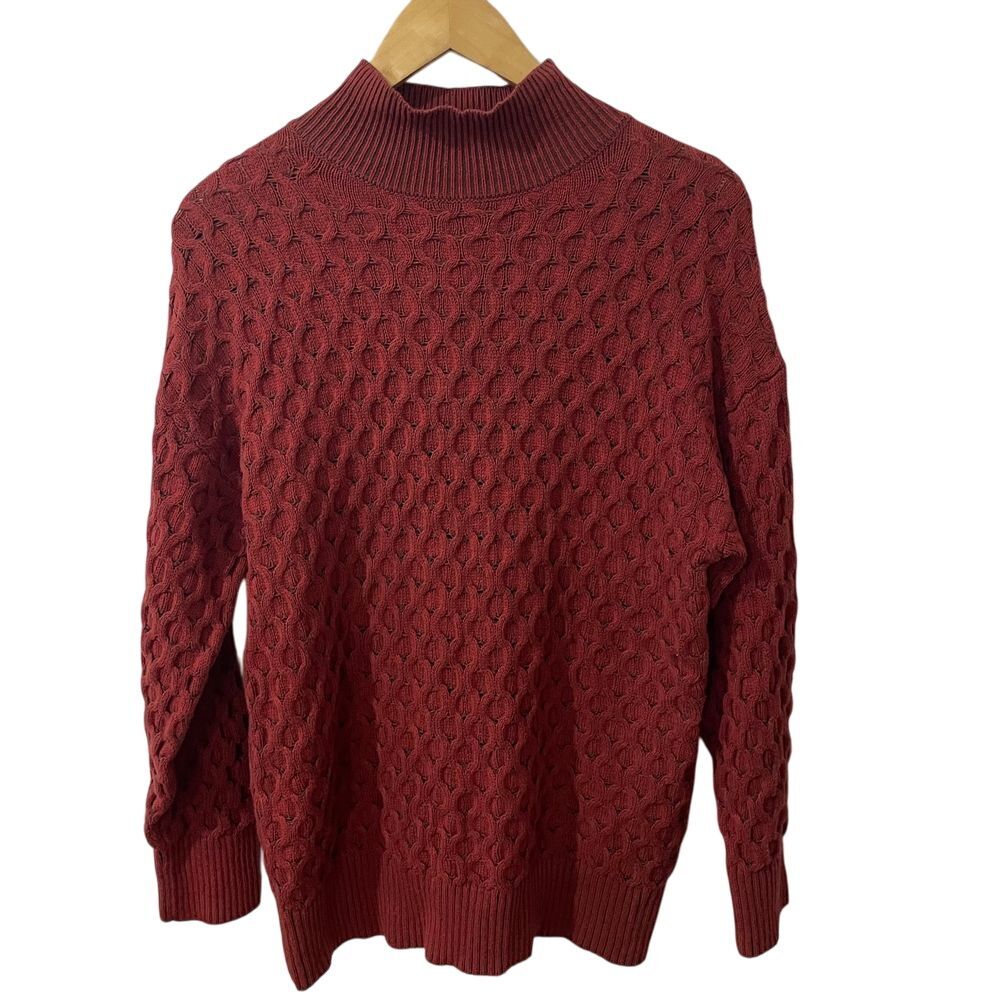 Knox Rose Sweater Womens Red 3D Cable Knit Sweater Mock Neck Pullover Cozy